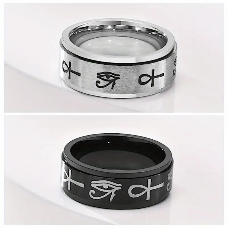 elegant titanium steel ankh cross rotating ring stress relief single ring for men black synthetic stone daily wear gifting on valentines day st patricks day easter vacation occasion without battery Product details 0