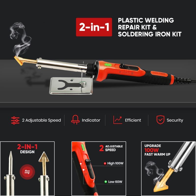 2 in 1 plastic welding kit 100w plastic welding repair kit   temperature control soldering gun plastic welding set for surface repair us plug Product details 4