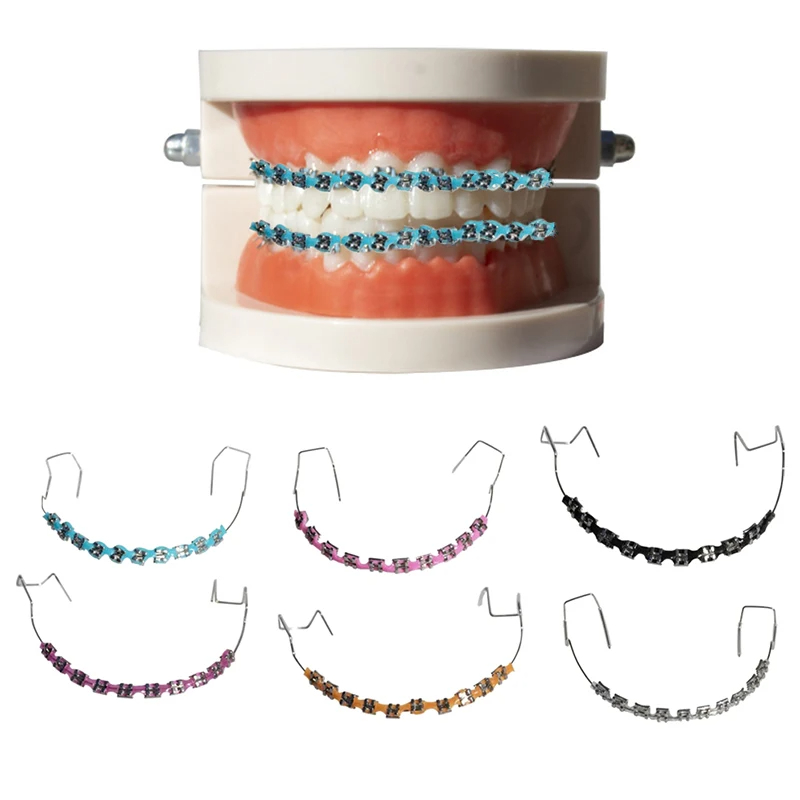 1 Pair of Colorful Hook-Shaped Temporary Tooth Decoration with Wire, Metal Bracket And Orthodontic Ligature, Tooth Decoration Easter Tooth Decoration