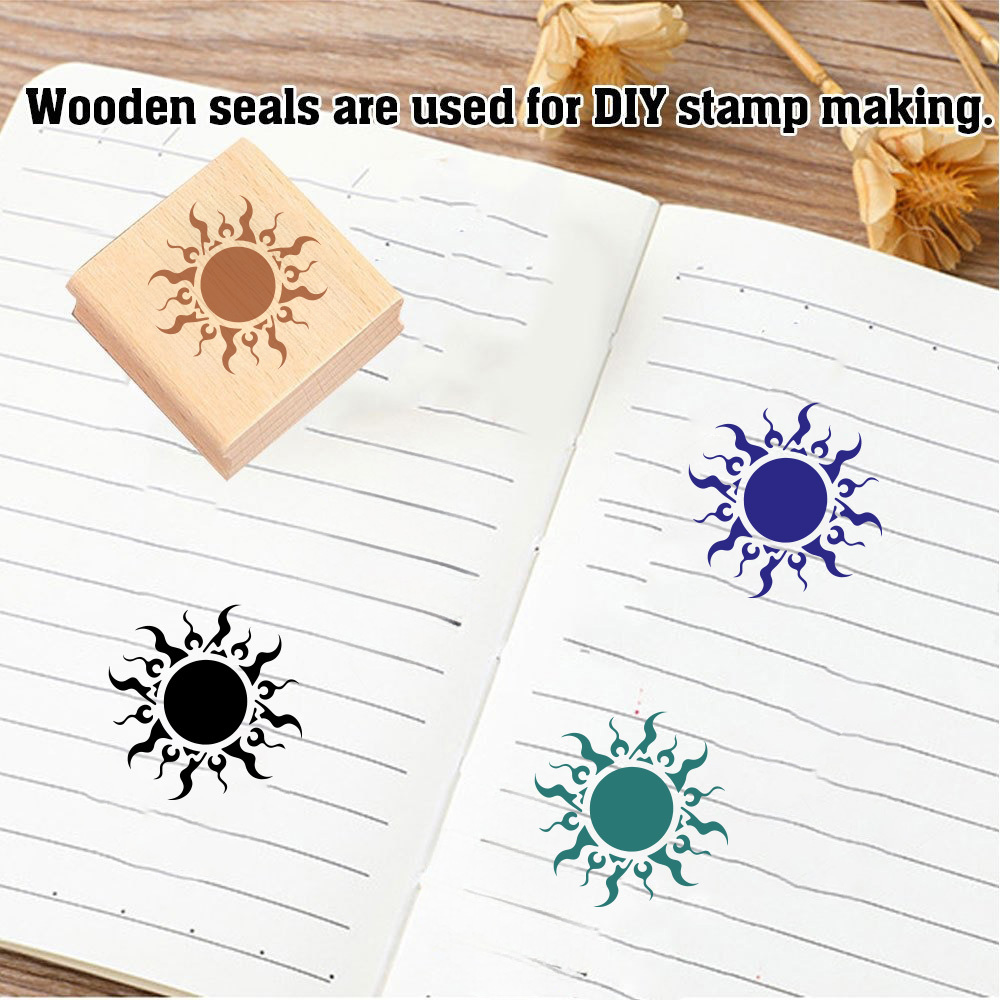 Beautiful Tribal Flame Sun Black And White Totem Wooden Rubber Stamp