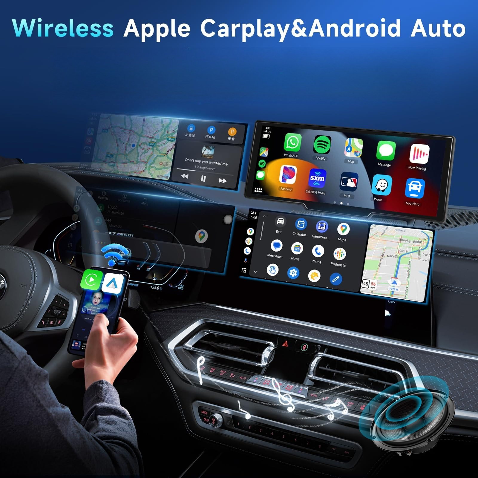10 26 inch 4  mounted carplay portable touchscreen with front and rear cameras 64gb recording car monitor reversing camera driving recorder gps navigation supports carplay and   auto   link radio car audio receiver