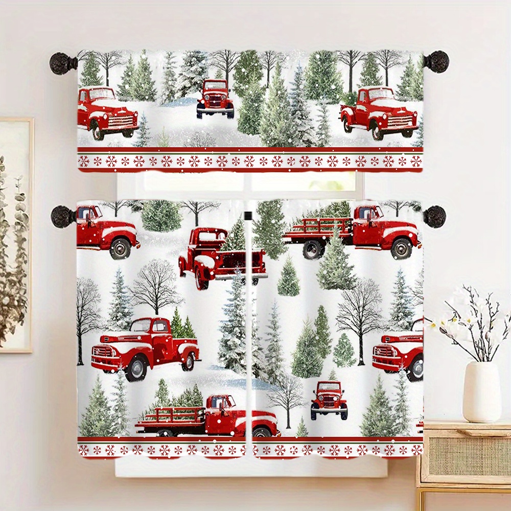 

1pc/1pair Christmas Trucks & Curtain, /㎡ Thickened Polyester, Rod Drapes, , , For , , , Bathroom, , Decor