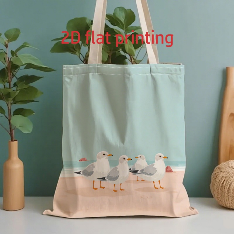 TEMU 1pc Beach Seagull 2d Flat Tote Bag - Large Capacity Bag, Stationery Organizer, Gift Bag, Ideal For School, , Travel, Holidays, Shopping, Grocery