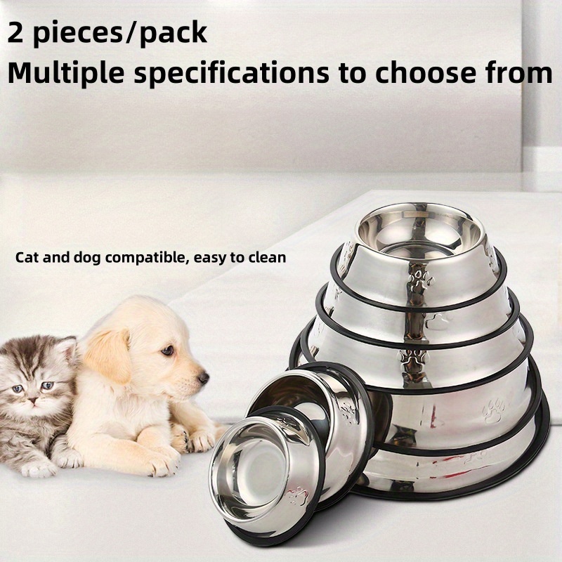 

2- Stainless Steel Pet Bowls, Non-tipping Dishes, -rust Feeding Bowls