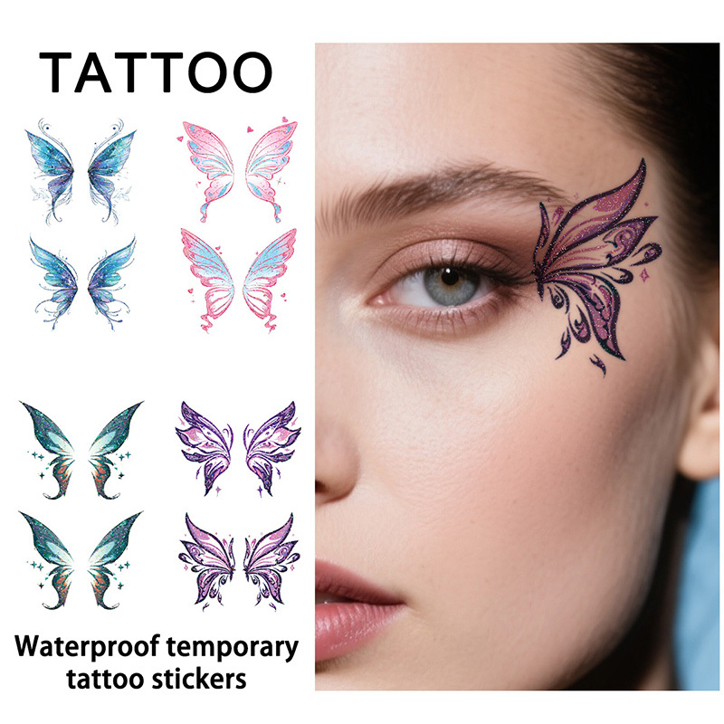 Image of 4pcs Glitter Face Stickers - Cool Aurora Design Self-adhesive 3d Face Decoration Stickers Handmade Art Stickers For Festival Decor | Costume Party | Daily Party