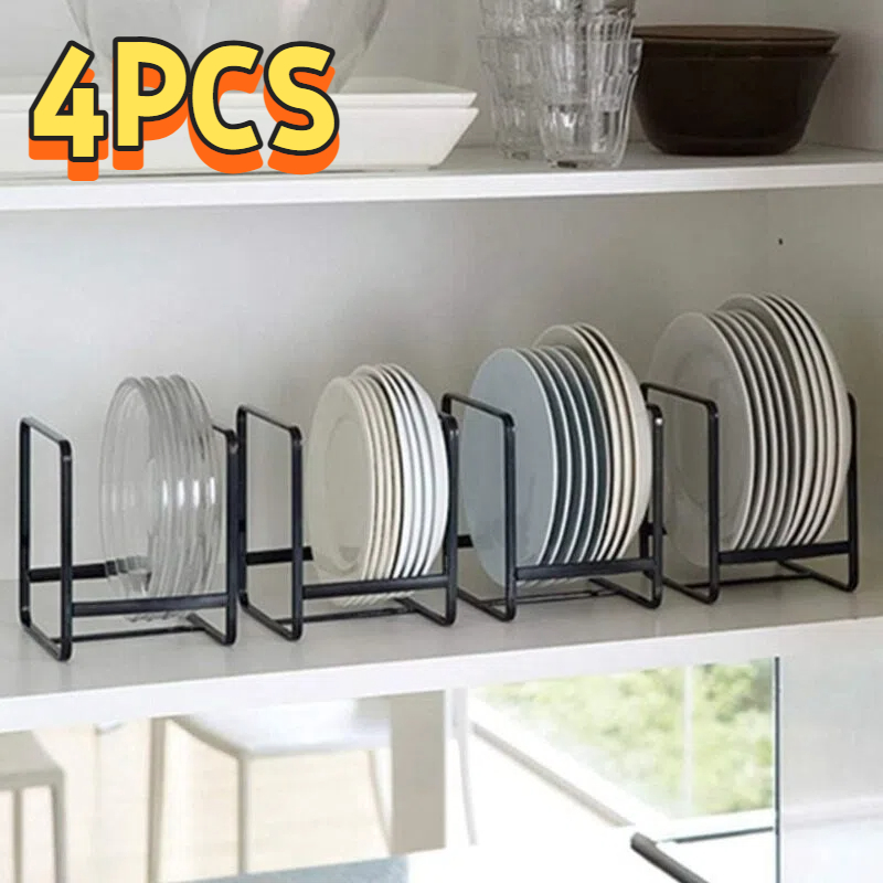 TEMU 4pcs Stainless Steel Cabinet Plate Organizer & Dish Drainer Set - Space Saving Plate Rack Organizer With Dish Rack, Dish Organizer, Cabinet Dish Organizer | Countertop Drain Rack Included