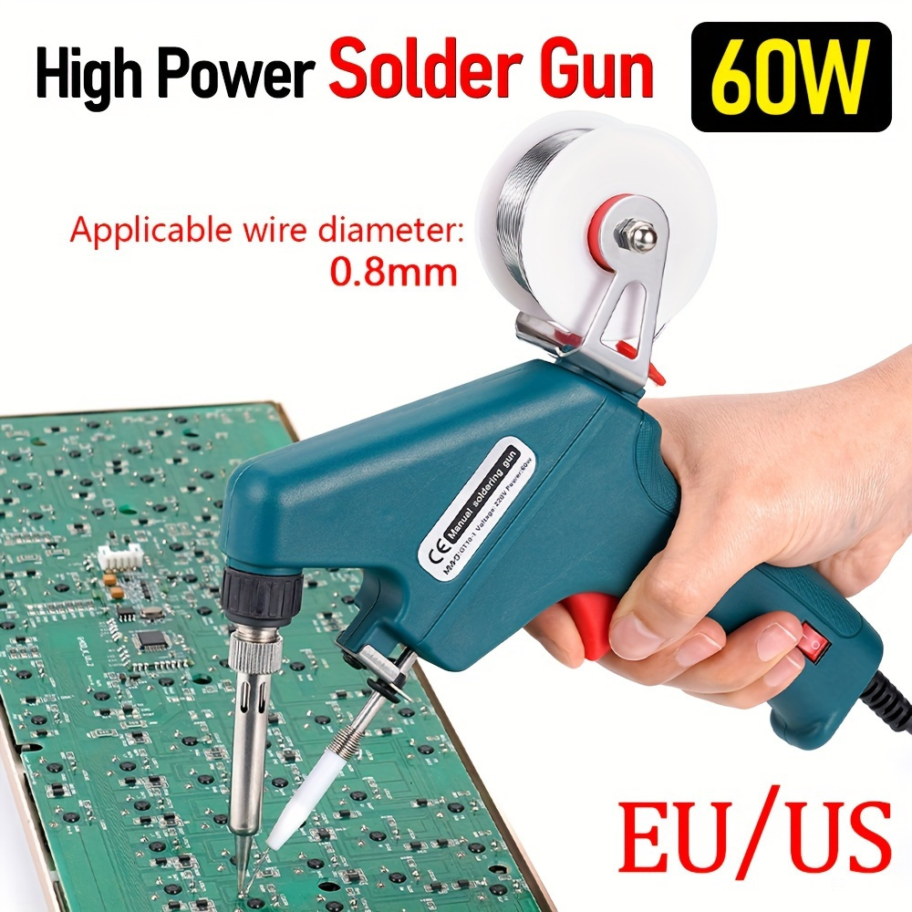 60W Adjustable Temperature Soldering Iron Kit - 110V Electric Welding Gun With 5 Tips & Solder Wire
