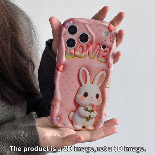 item picture phone case 2d plane protection drop and scratch resistant phone cases suitable for iphone 18 17 16 15 14 13 12 11 8 7 x pro cute bunny holding flowers