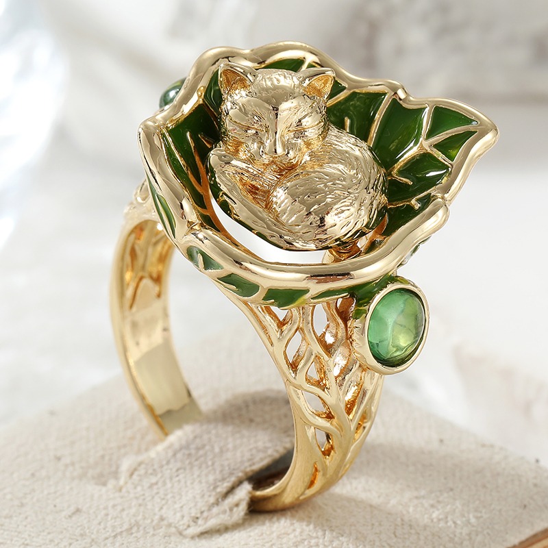TEMU Bague Vintage de Feuille de Lotus, Accessoire de Fête à Thème Femme, Article Unique et Attrayant
