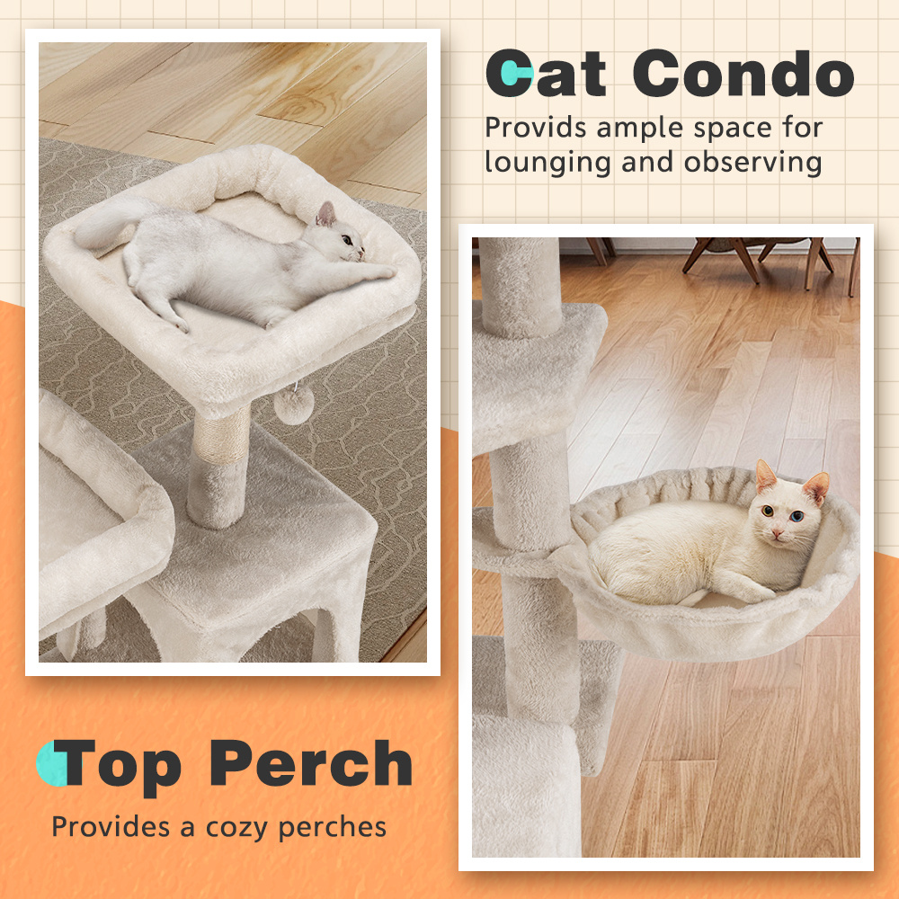TEMU Cat Tree, 164cm Tall Cat Tree Tower For Large/, Climbing Cat Tower Multi-level Furniture Activity Center With Hammock, 2 Cat Condos And 5 Sisal