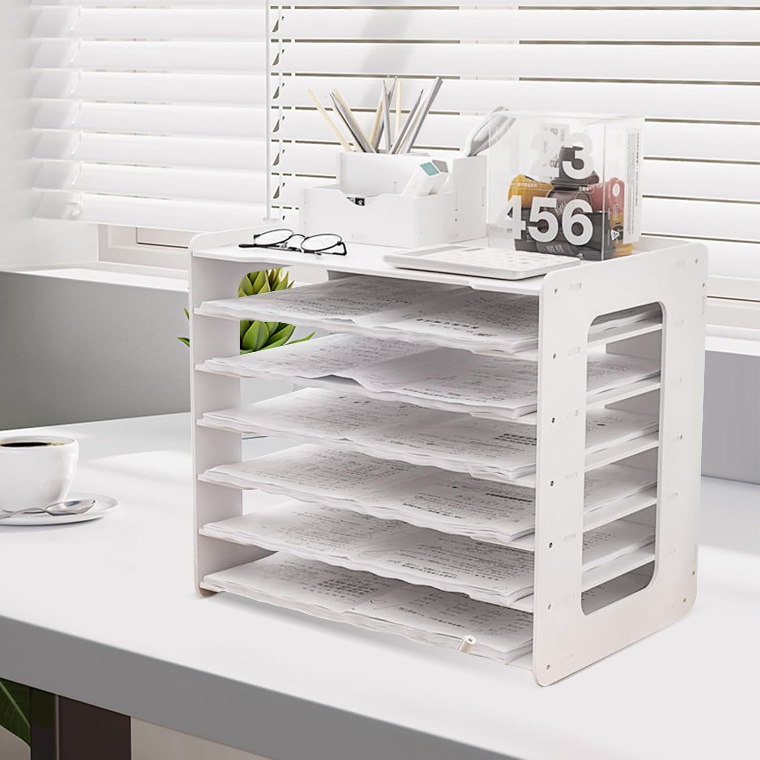 A3 Document Organizer, 11x17 Desktop File Holder, Pvc Desktop Storage Rack With 7 Compartments, Suitable For Office, School, And Home Use, Scrapbooking Storage