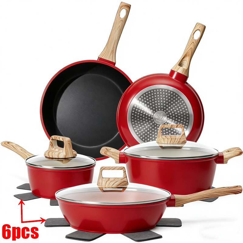 Juego de 6 sartenes antiadherentes con almohadillas de silicona | Superficie antiadherente, almacenamiento apilable, ideal para ollas, cristalería, encimeras, estufas, hornos