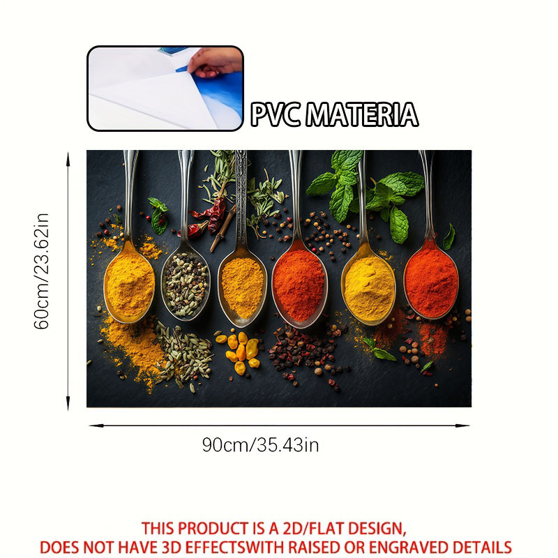 Image of [2d Flat Printing] 1pc Kitchen Wall Sticker 60×90 Cm "colorful Spice World In Spoon" Theme Design Wall Sticker Decoration Wallpaper Self-adhesive For Kitchen And Restaurant