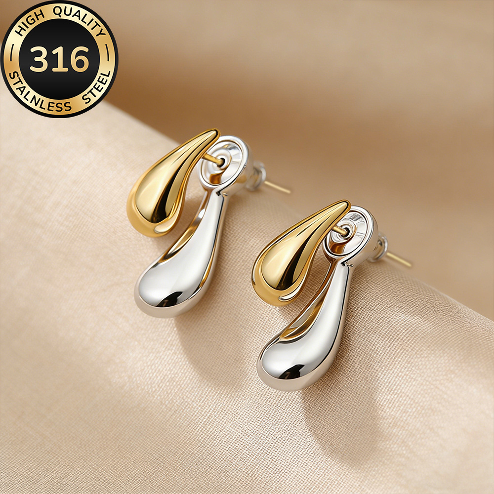 TEMU High-quality Stainless Steel Golden Earrings, Hypoallergenic, Fade-resistant, Comfortable And Versatile, Simple And Elegant, Fashionable Women's