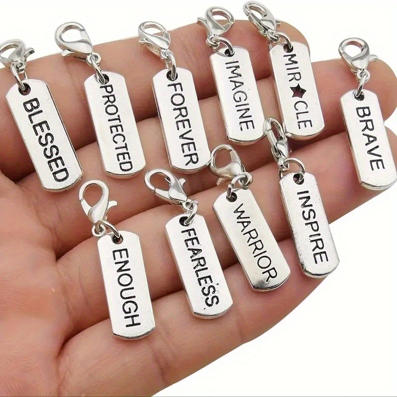 TEMU 10 stuks Gepersonaliseerde Inspirerende Sleutelhanger Bedels - Aangepaste Gegraveerde Motiverende Woorden, Eenvoudige Minimalistische Metalen