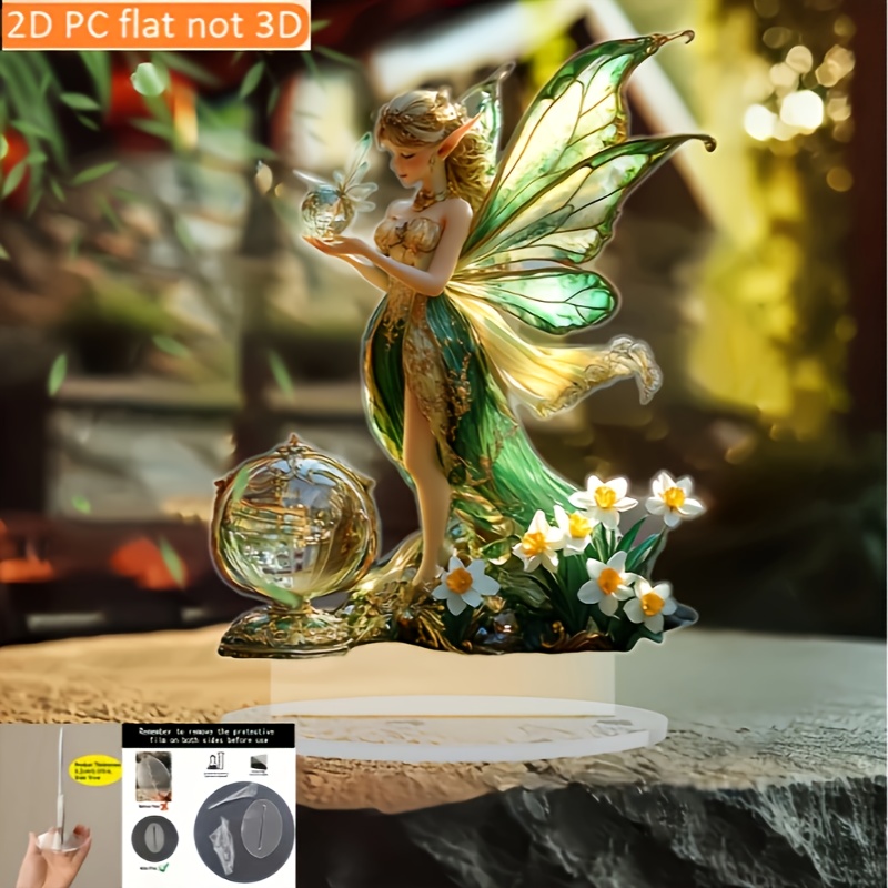 TEMU Statue de fée bohème 2D plate - Décoration 2D plate en acrylique cadre avec adaptée à une utilisation intérieure/extérieure, figurine de fée