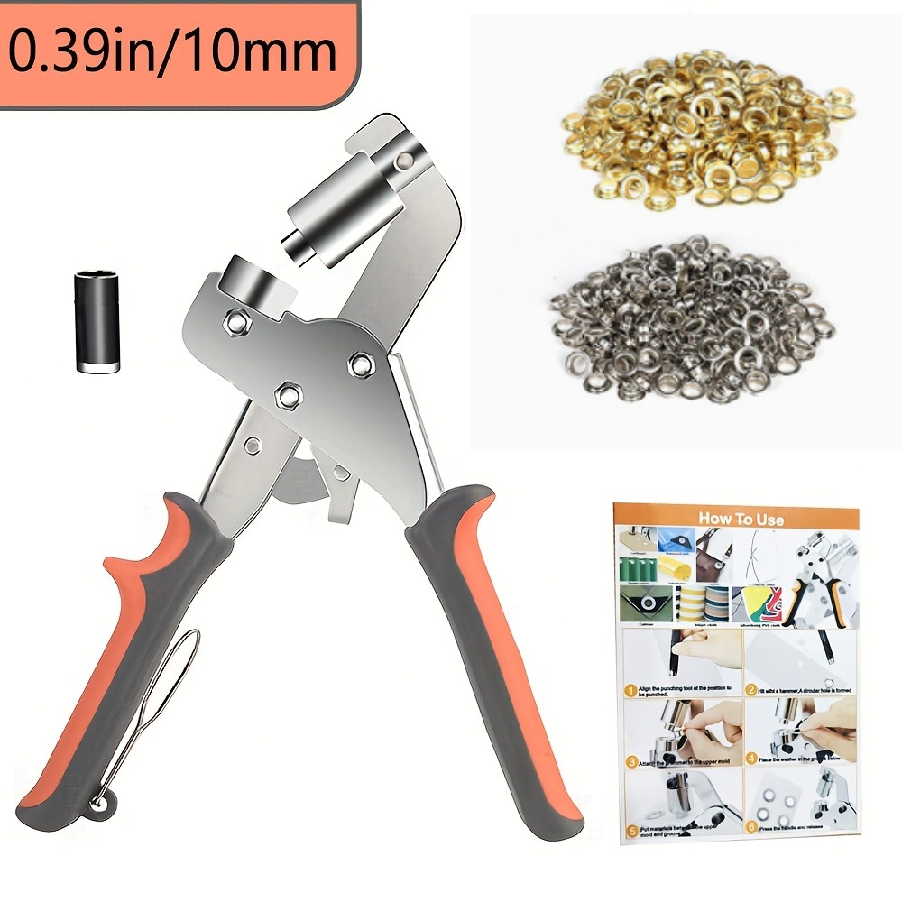 TEMU Essential Grommet Tool Kit - 3/8 Inch (10mm) Grommet Punch Set With 100 Sets (200pcs) For Diy Projects, , Canvas, Fabrics And Sewing
