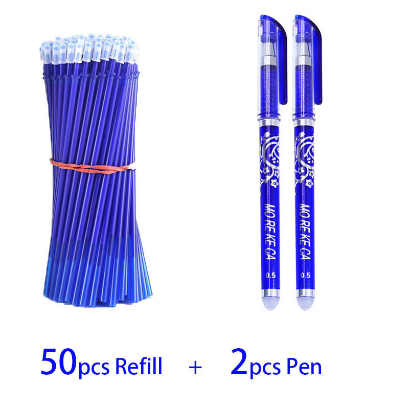 TEMU 52pcs(2 Pens+50 Replacement Cores) 0.5mm Fine Pen Tip, School Blue Ink, Built-in Eraser, For Note Taking Writing, For Office Study Use, As A
