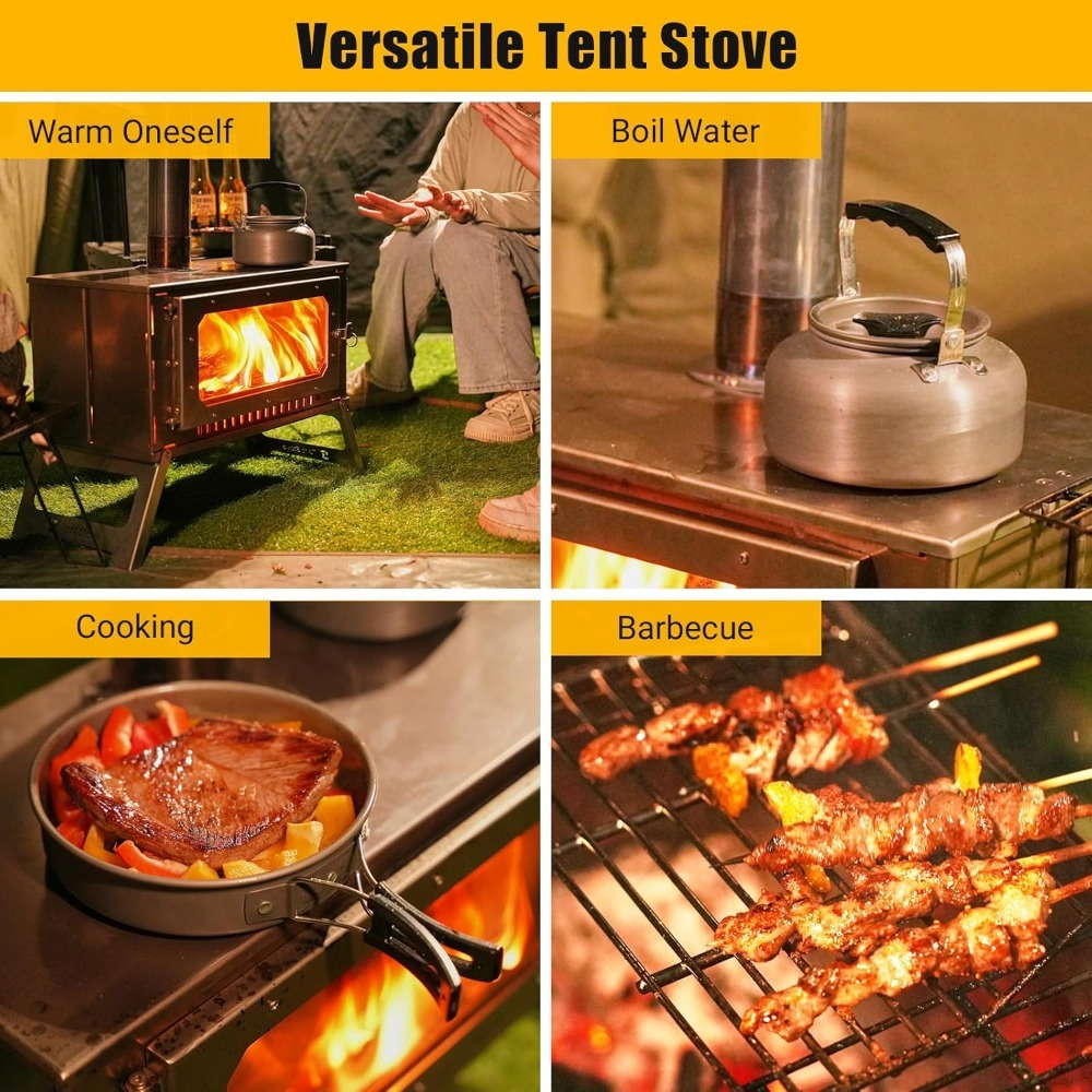 Poêle à Bois De Camping UNHO - Portable Avec 7 Tuyaux De Cheminée - Inox