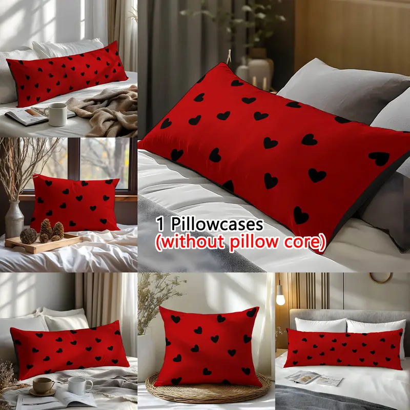 1 themed pillowcase large 3 printed friendly polyester red with black hearts design bedroom or as a romantic gift for couples birthdays and more gift pillow printed polyester fabric Product details 0