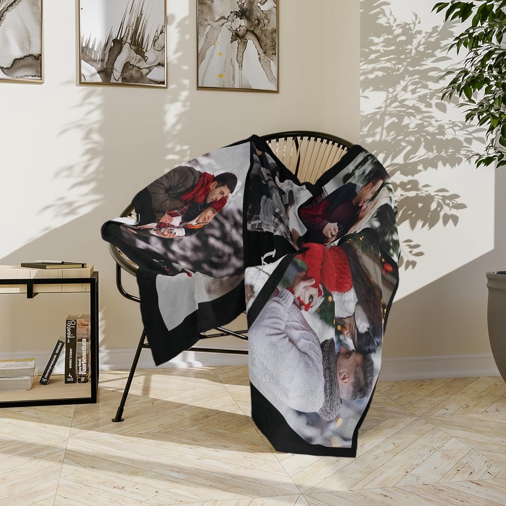 Personalized Photo Collage Blanket, Heart-Shaped Gift