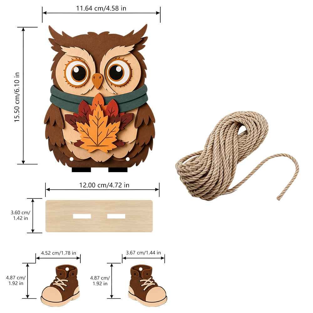 TEMU 1 Wooden Owl Ornament With Hanging Legs, Maple Leaf Autumn Decoration, Tabletop Window Fireplace Farmhouse Home Decor, For Seasonal Decoration