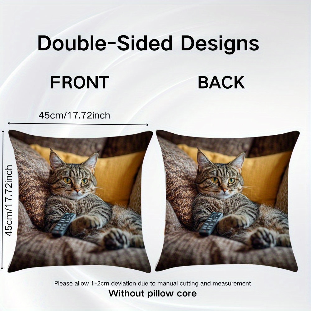 double sided 1pc modern hypoallergenic pillowcase cute fat cat and remote control pattern single sided print zipper closure machine washable suitable for comfortable bedroom and living room decoration fun pattern soft fabric print cushion   Product details 2