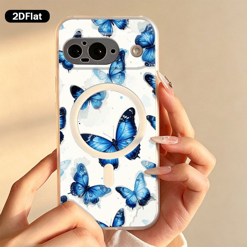 item picture phone case 2d flat magnetic tpu soft phone case watercolor blue butterflies pattern suitable for google pixel 11 11 pro xl 10  pro 10 pro xl 9 9a 9 pro 9 pro xl 8 8a 8 pro 7 7a 7   protective cover uc1