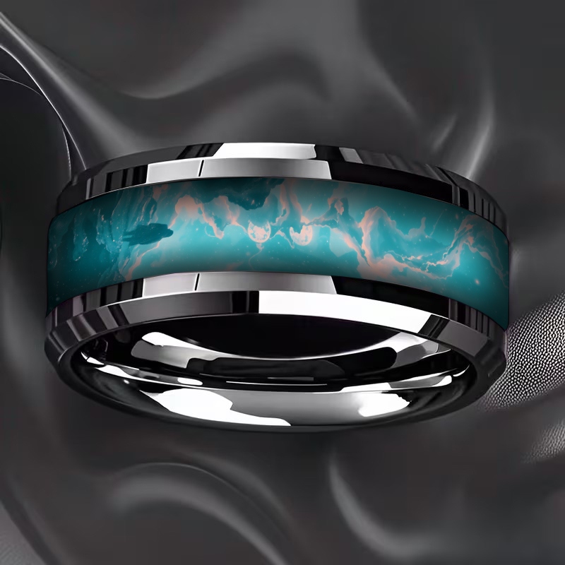 Unisex Turquoise Pink Moon Nebula Star Ring