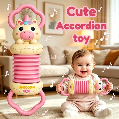 fun cartoon handheld accordion toy candy abs safe material suitable for children to hand eye coordination and grasping perfect birthday gift holiday present random color