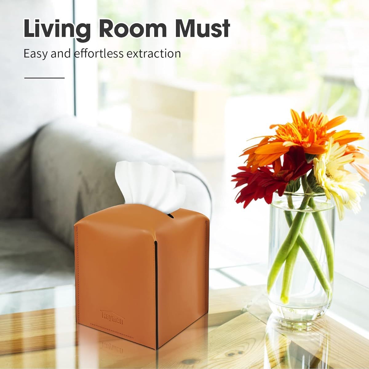 tissue box cover modern   leather square tissue box holder decorative holder organizer for bathroom vanity countertop night stands office desk car 5 x5 x5 3 tan Product details 6
