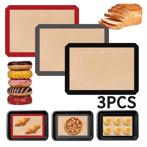 3pcs silicone baking mats non stick and reusable oven liners 16 5 inches x 11 6 inches suitable for baking mats and grilling mats easy to for vegetables pizza etc essential silicone baking mats non stick trays
