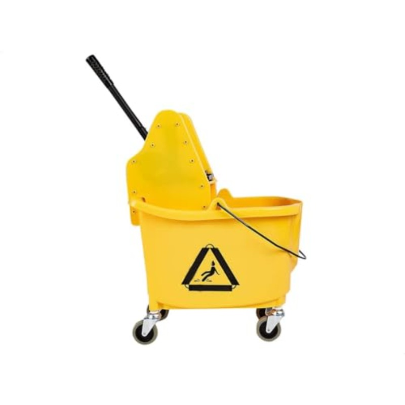 commercial heavy duty mop bucket with down press manual wringer 35 quart yellow cleaning bucket pp   frame rolling casters mop holder compatible with jaw fan mops  commercial sold Product details 1