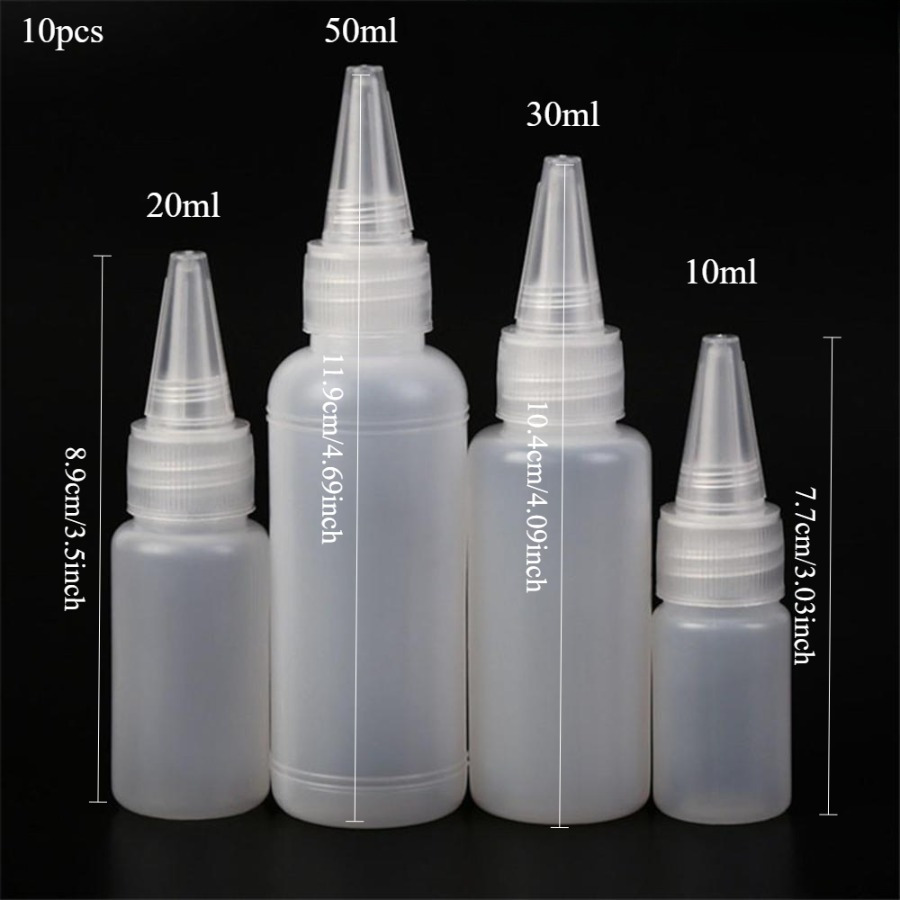 10pcs/lot Empty Pe Plastic Glue Bottles With Screw-on Lids Squeeze Liquid Dropper Bottles 10ml/20ml 30ml/50ml Wholesale
