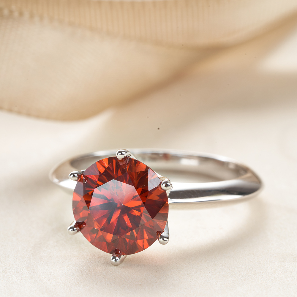 Women's 3 Carat Red Round Cut Moissanite Ring