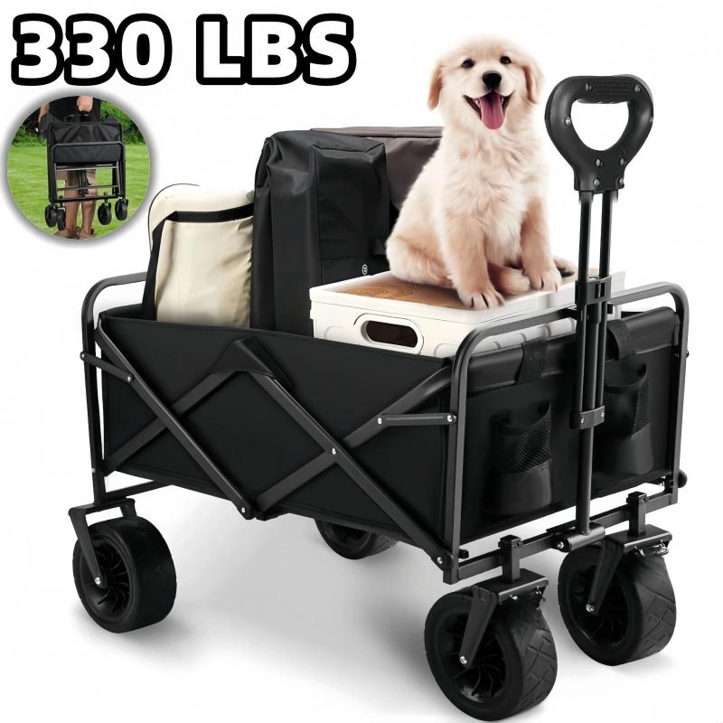 Image of Foldable Outdoor Camping Wagon, 100l Capacity, With Large Wheels, Premium Fabric, Lightweight And Portable Multifunctional Cart, Ideal For Garden, Patio, Camping, Sports, Shopping