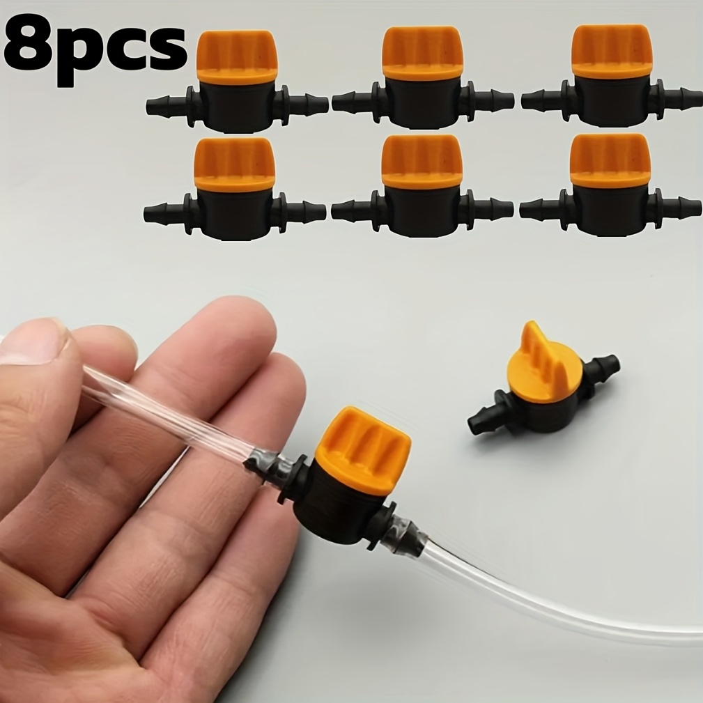 TEMU 8pcs 4mm Plastic Adjustable Valve Set, /air Adjustable Switch Valve For 4mm Pipe, Pvc Pipe Straight Valve, Drip Irrigation 4/7mm Mini Switch