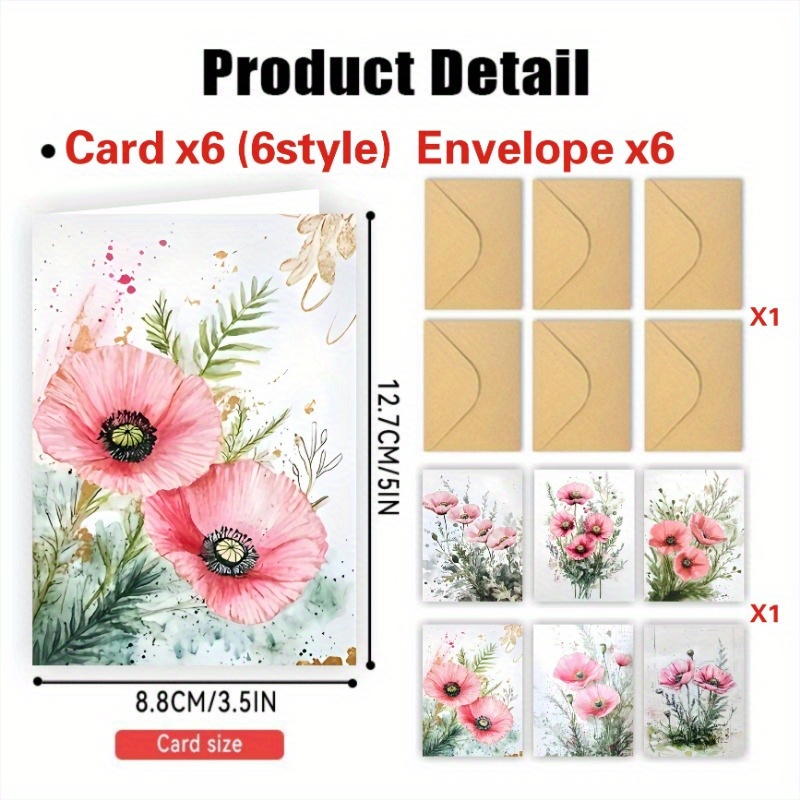 TEMU 12 Hand-painted Floral Greeting Cards With Envelopes - Unique And Green Plant Design, Three-dimensional Effect, High-quality Paper, Suitable For