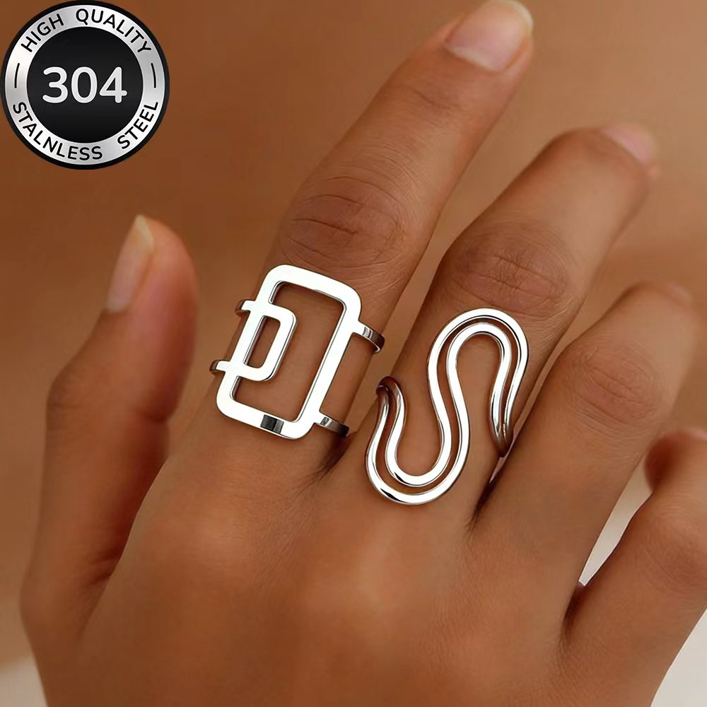 2pc Golden Stackable Open Ring Set, Stainless Steel