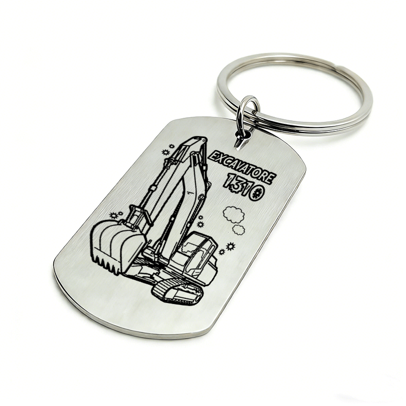 TEMU 1pc Metal Brushed Excavator Line Art Pattern Keychain Accessory
