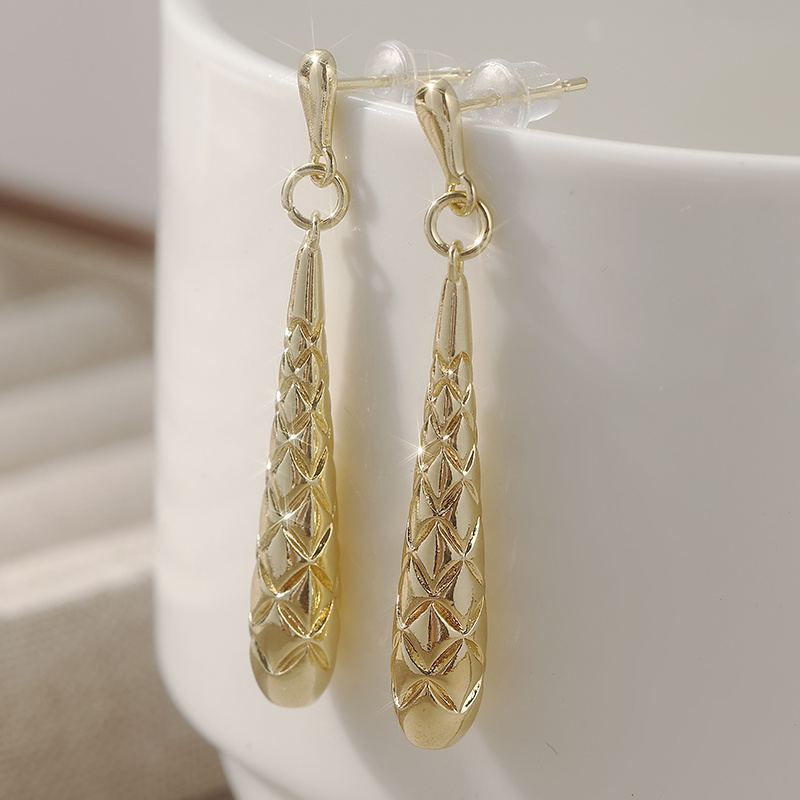 Vintage Golden Torpedo Drop Earrings with Brushed Harlequin Design
