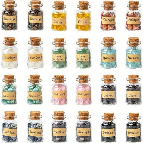 12 24pcs different chip crystals and stone chakra crystals bottles wicca natural stones set witchcraft crystals glass bottles with assorted natural crystals mineral chips decorative stone set for home office gift display