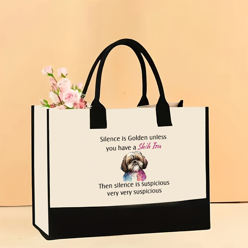 

1pc Shih Tzu Printed Canvas Tote Bag For Women - Large Capacity, Lightweight, Machine Washable, Unlined Shoulder Bag With Matching Makeup Pouch, No-closure, , Zip Closure