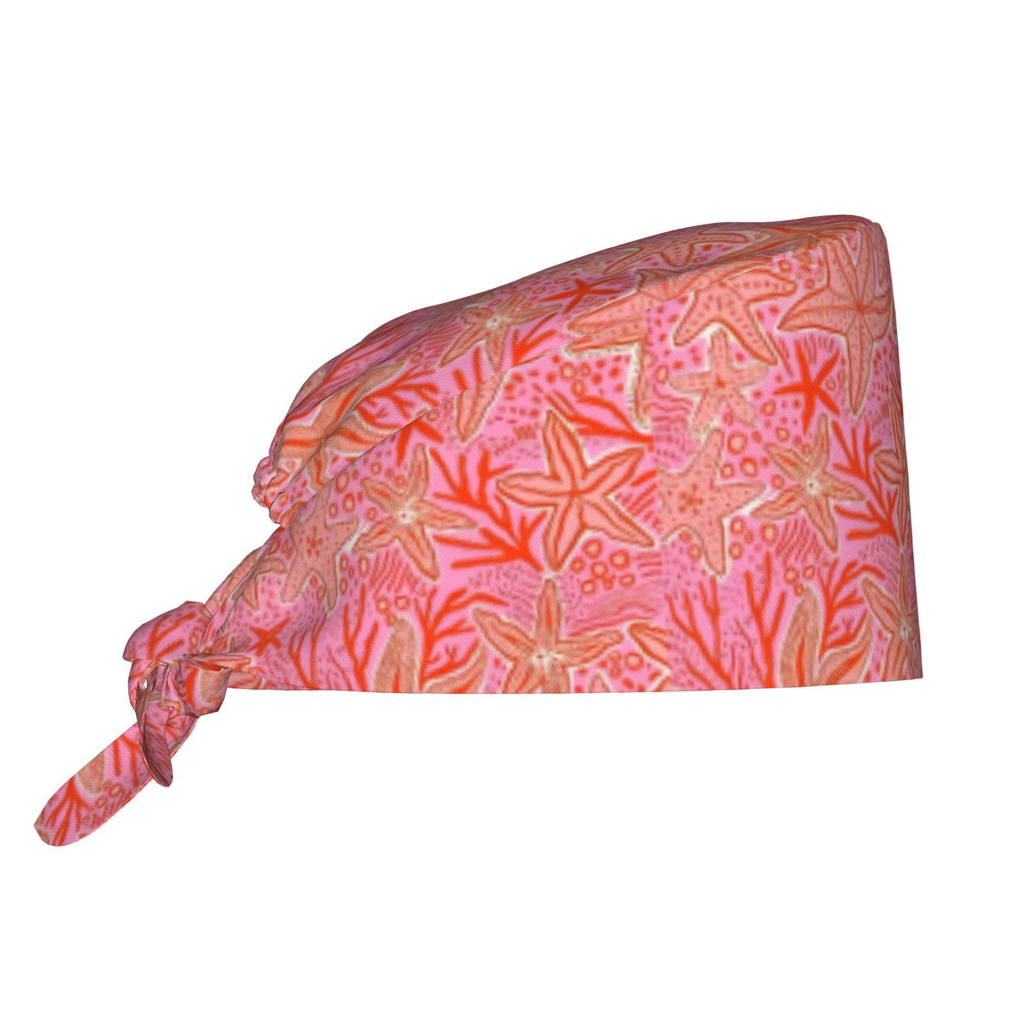 TEMU 1pc Casquette de travail unisexe de mer rose vif et orange, ajustable, légère, avec à lacets, anti-poussière, convient aux infirmières et aux