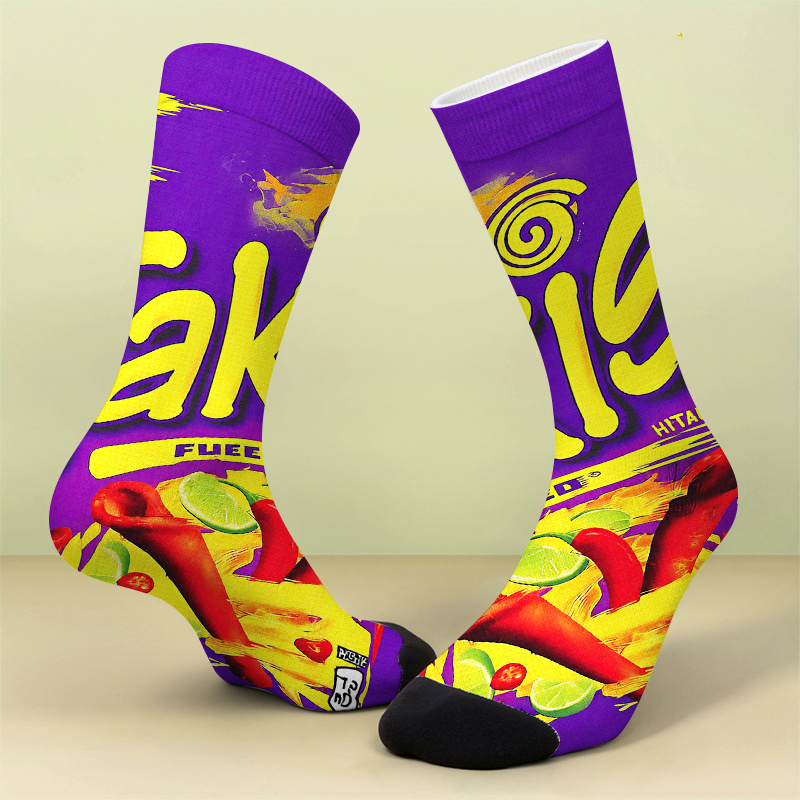 TEMU A Pair Of Printed Socks Vibrant Yellow And Purple 'taki' Socks - By Hitainr Soft, Comfortable, And Breathable, This Is A , Cute, And Crazy Gift