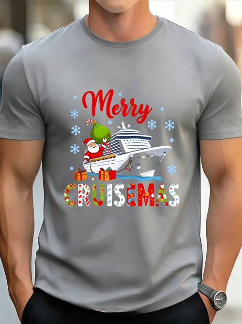item picture mens merry cruisemas t shirt soft breathable 100 polyester crew neck short sleeve ship summer holiday christmas beachwear machine washable suitable for parties casual attire