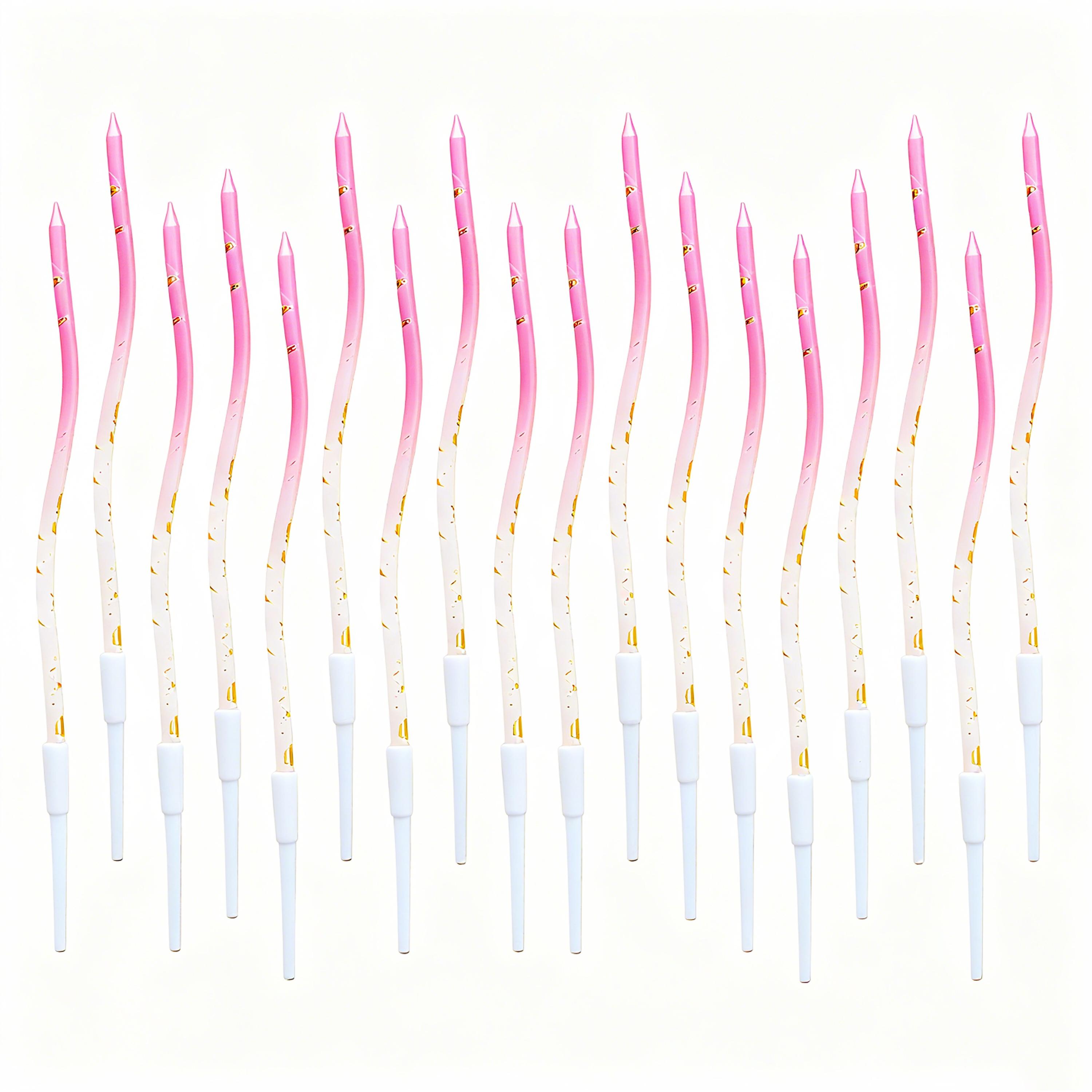 TEMU 18pcs Pink Gradient Spiral Birthday Candles With Golden Dots, Party Supplies For Festive Occasions, Suitable For Table Center Decorations And Arrangements – Perfect Birthday Celebration Gift