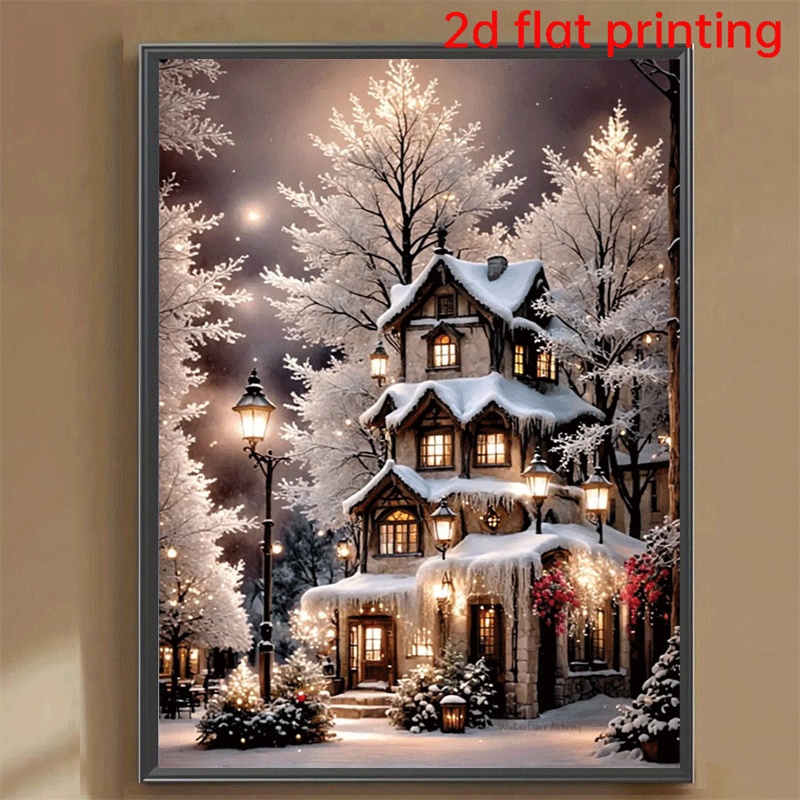 TEMU Winter Snow Scene Cottage Diamond Painting, European Retro Warm Scene Handmade Diamond Sticker Decorative Painting, Atmosphere Hanging Picture