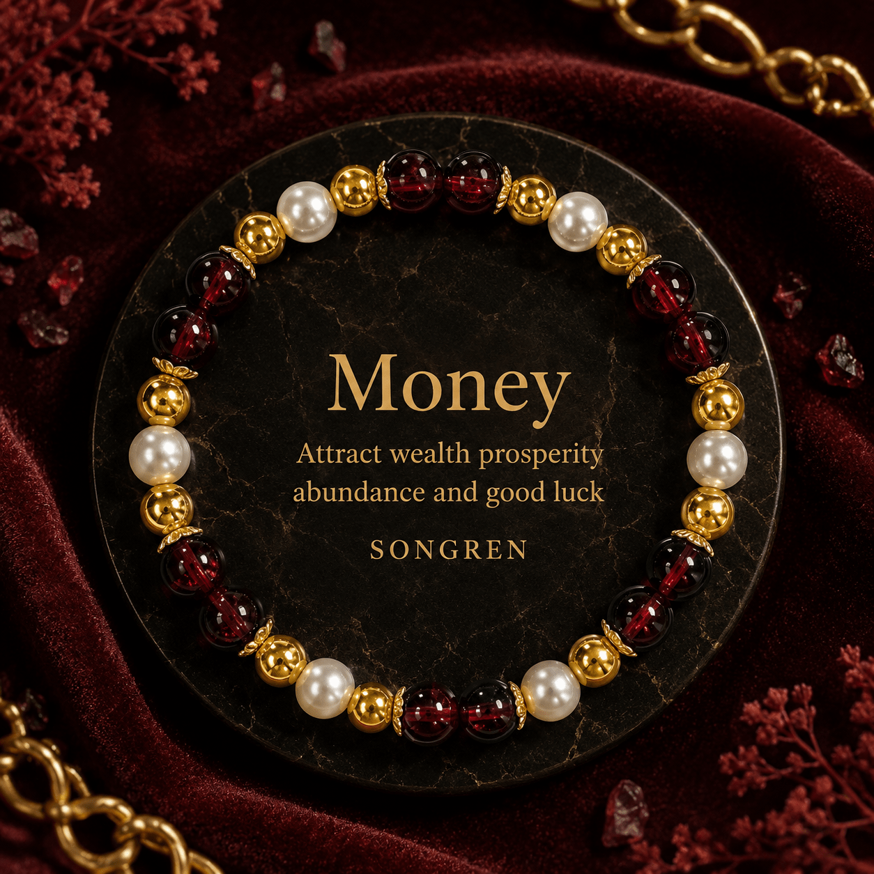 TEMU Vintage-inspired Light Luxury Stretch Bracelet For Women, Featuring Rich Wine-red Transparent Beads, Soft Milky White Beads, And Glossy In A
