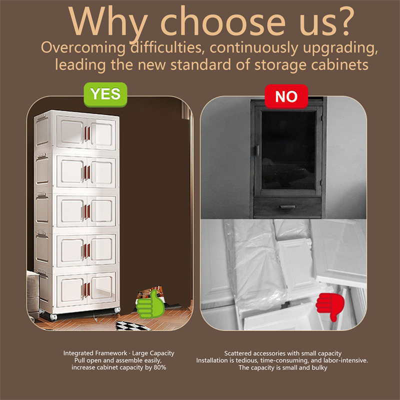 5-Tier Folding Storage Box with Wheels for Organizing Clothes